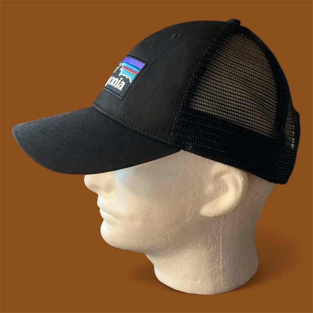 EUC Patagonia P-6 Logo adjustable Trucker Hat in black